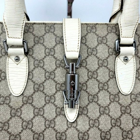 Gucci Jackie GG Supreme Canvas Ivory Leather Large Tote Computer Hand Bag Auth - Picture 3 of 12